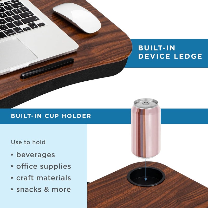 LapGear Cup Holder Lap Desk with Device Ledge - Espresso Woodgrain - Fits up to 14 Inch Laptops - Style No. 46324 - Image 4